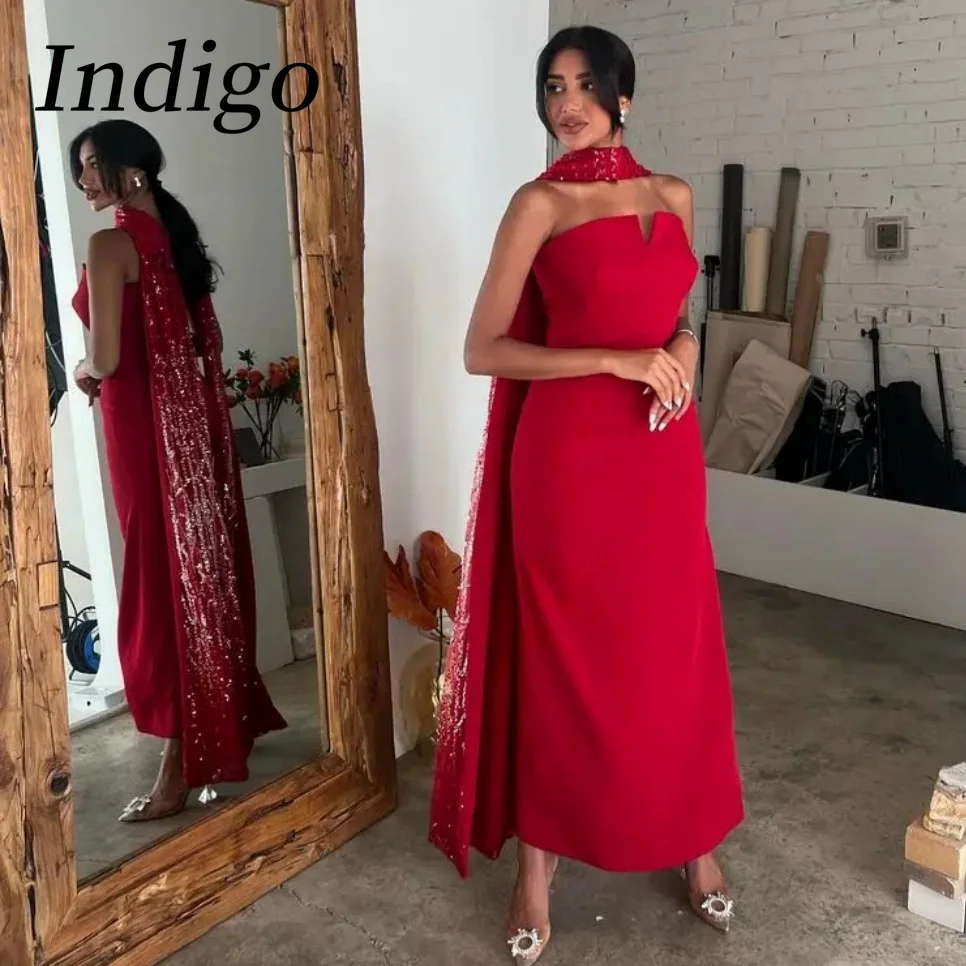 Indigo Nieuwe Galajurken Glanzende Tule Strapless Enkellange Dames Formele Feestjurk 2024 فساتين الحفلات Gewaden De Soirée