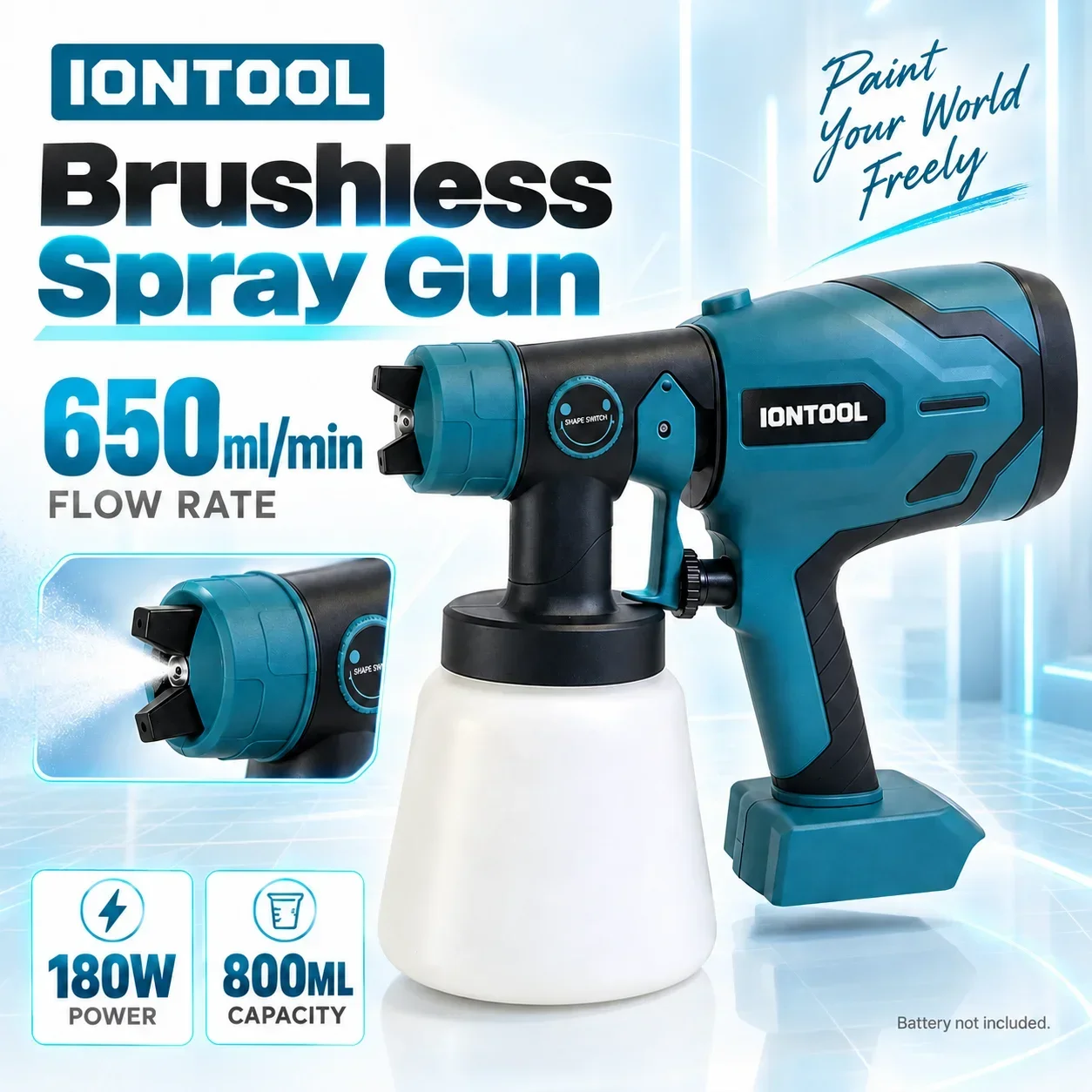 IONTOOL 180W Lightweight Cordless Spray Gun 800ML for Metal Gate Coating and Exterior Surface Refinishing Jobs