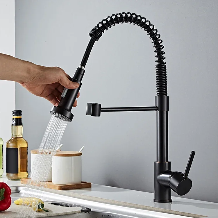 New Modern Style 304 Stainless Steel Matte Black Kitchen Mixer Sink Faucet With Pull Down Sprayer