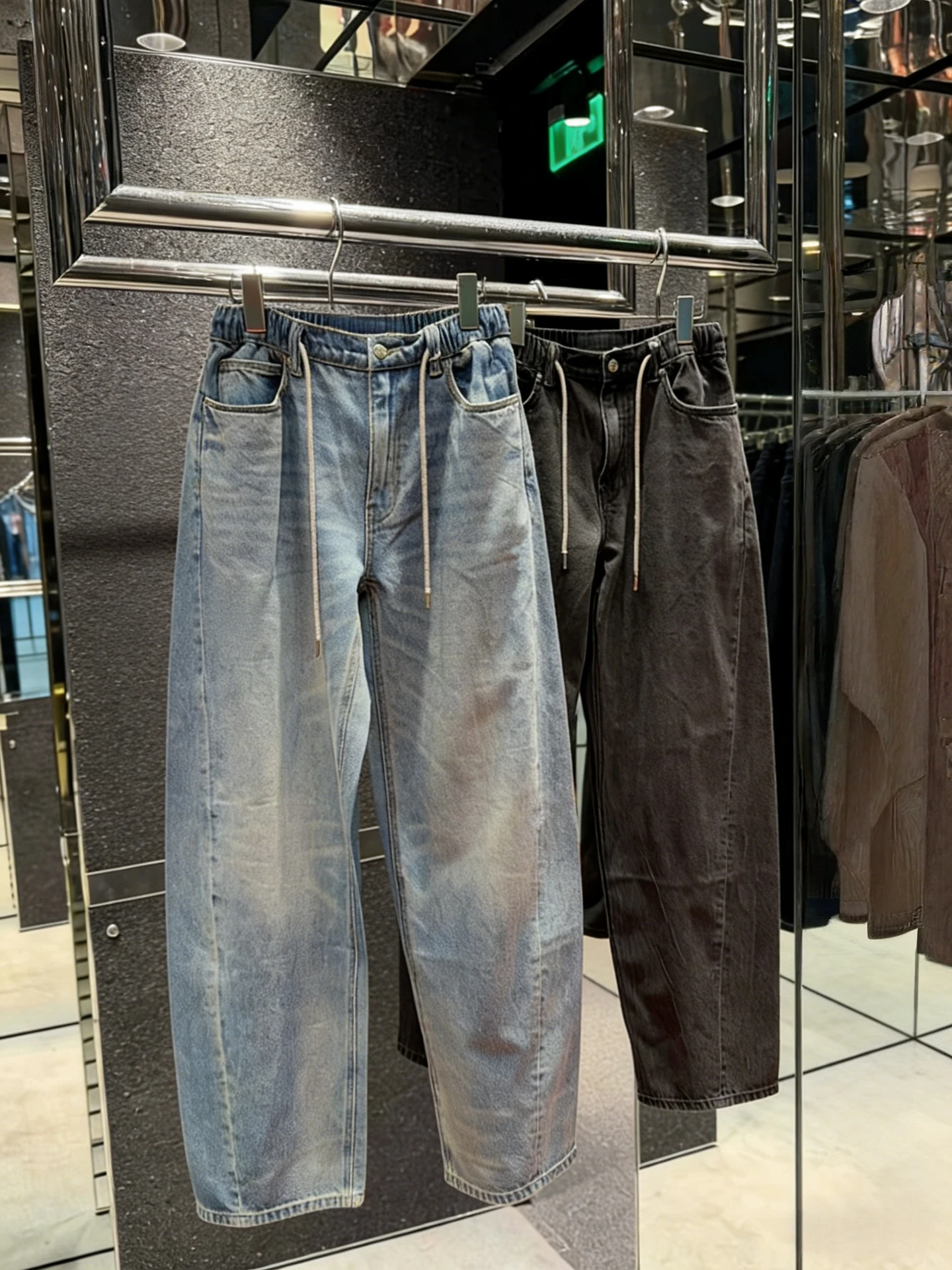 

Retro Washed Distressing Denim Pants Women's Loose Long Trousers Elastic Waistband Bowknot Modern Style Spring Casual Jeans