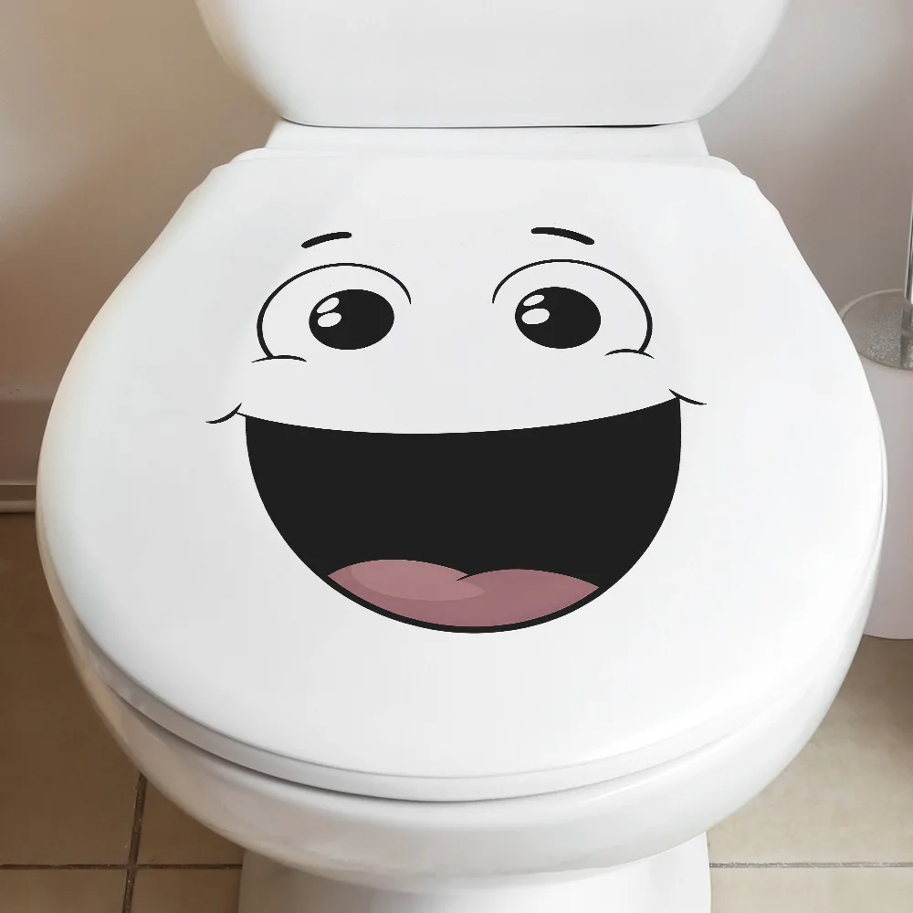 Cartoon Funny Smiling Face Wall Sticker Bathroom Toilet Decoration Mural For Room Cabinet Decor Self-adhesive Waterproof Decals
