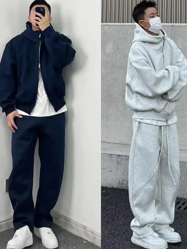 

Casual Hooded Sportswear Set for Men Spring Autumn Pure Color Jaet And Pants Two Piece Suite for Couples Youth Versatile