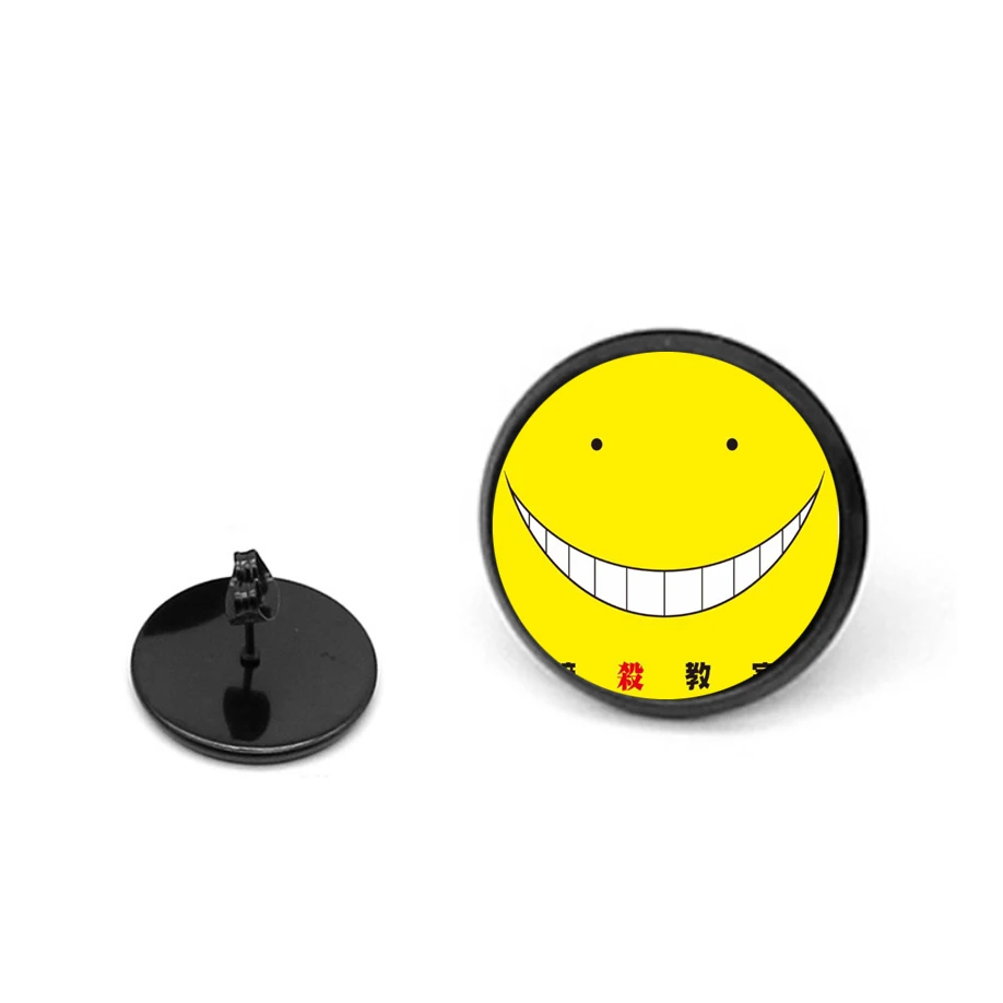 2 PCS Girls Cool Earring Anime Assassination Classroom Ear Round Wo  Black Ear Studs Round Shaped Beautiful Clasp Stud Earring