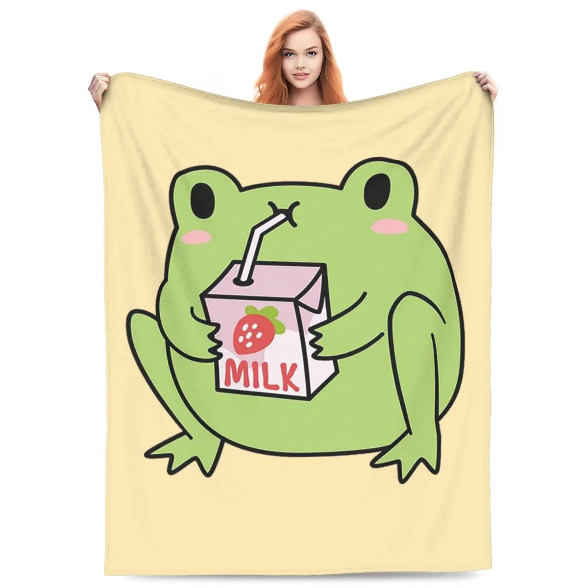 Cute Strawberry Milk Frog Blankets Fleece Sofa Throw Blanket Super Soft for Home Bedroom Outdoor Throws Bedspread Quilt