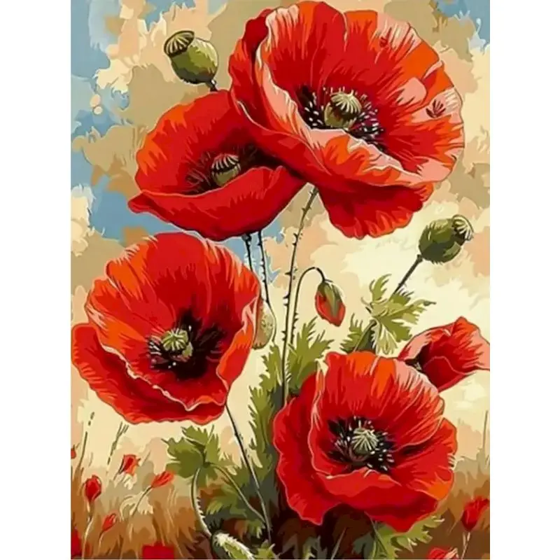 GATYZTORY – peinture par numéros, fleurs, images à faire soi-même, kits de coquelicots rouges, décoration de la maison, dessin sur toile, art peint à la main, Gif