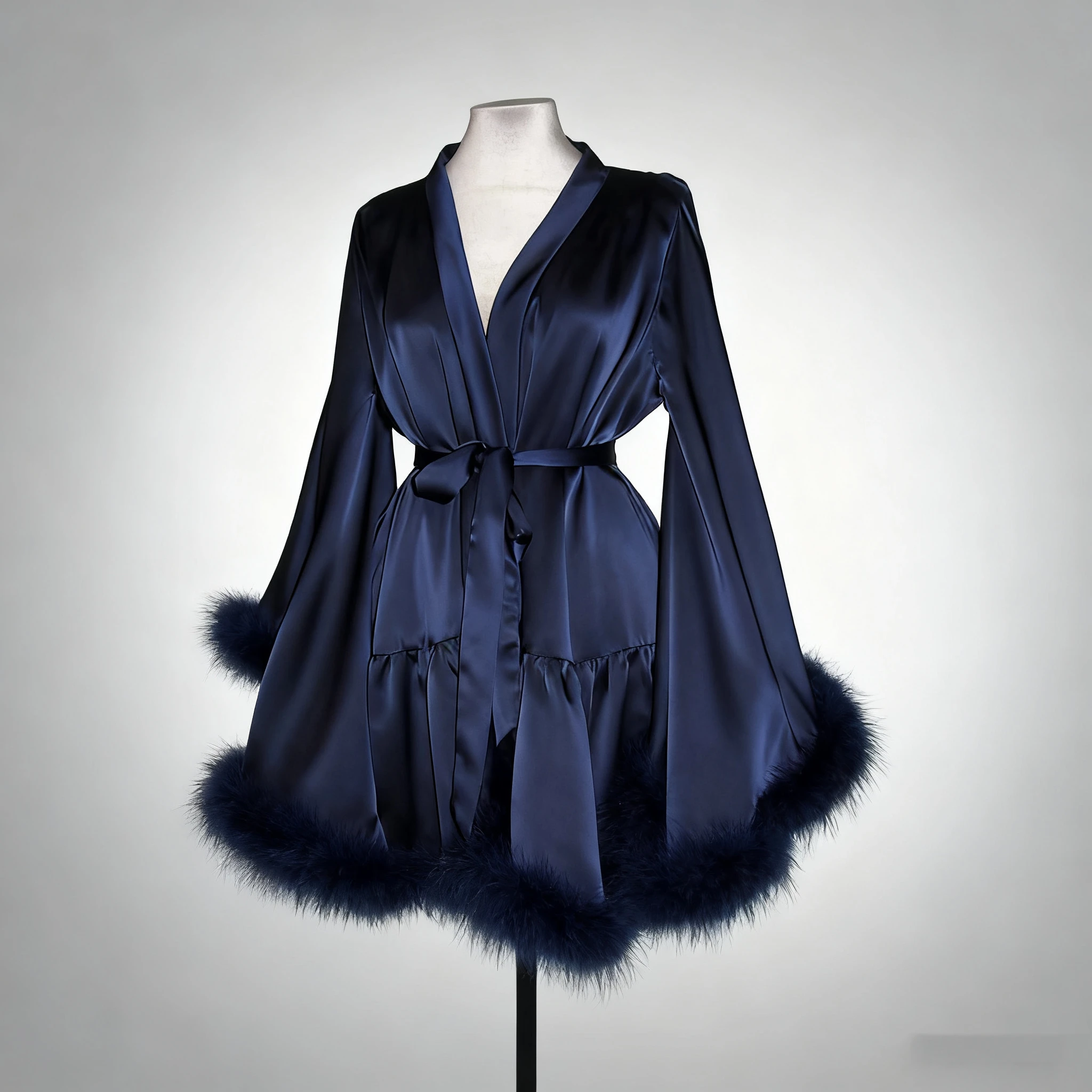 Elegant Short Satin Sleepwear Women's Waist-Cinching Robe Wedding Morning Gown Bridal Nightgown Comfortable Polyester