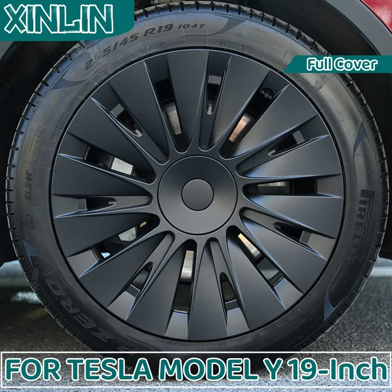 

4PCS Hub Cap Performance Replacement Wheel Cap 19 Inch Automobile Hubcap Full Rim Cover Accessories for Tesla Model Y 2018-2024