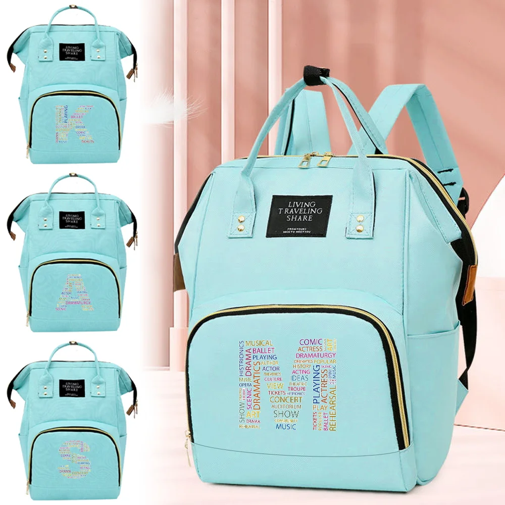 

Mommy Backpack Diaper Bag Green Storage Pack Large Capacity Infant Bags for Outing Nappy Changing Pouch Text Series