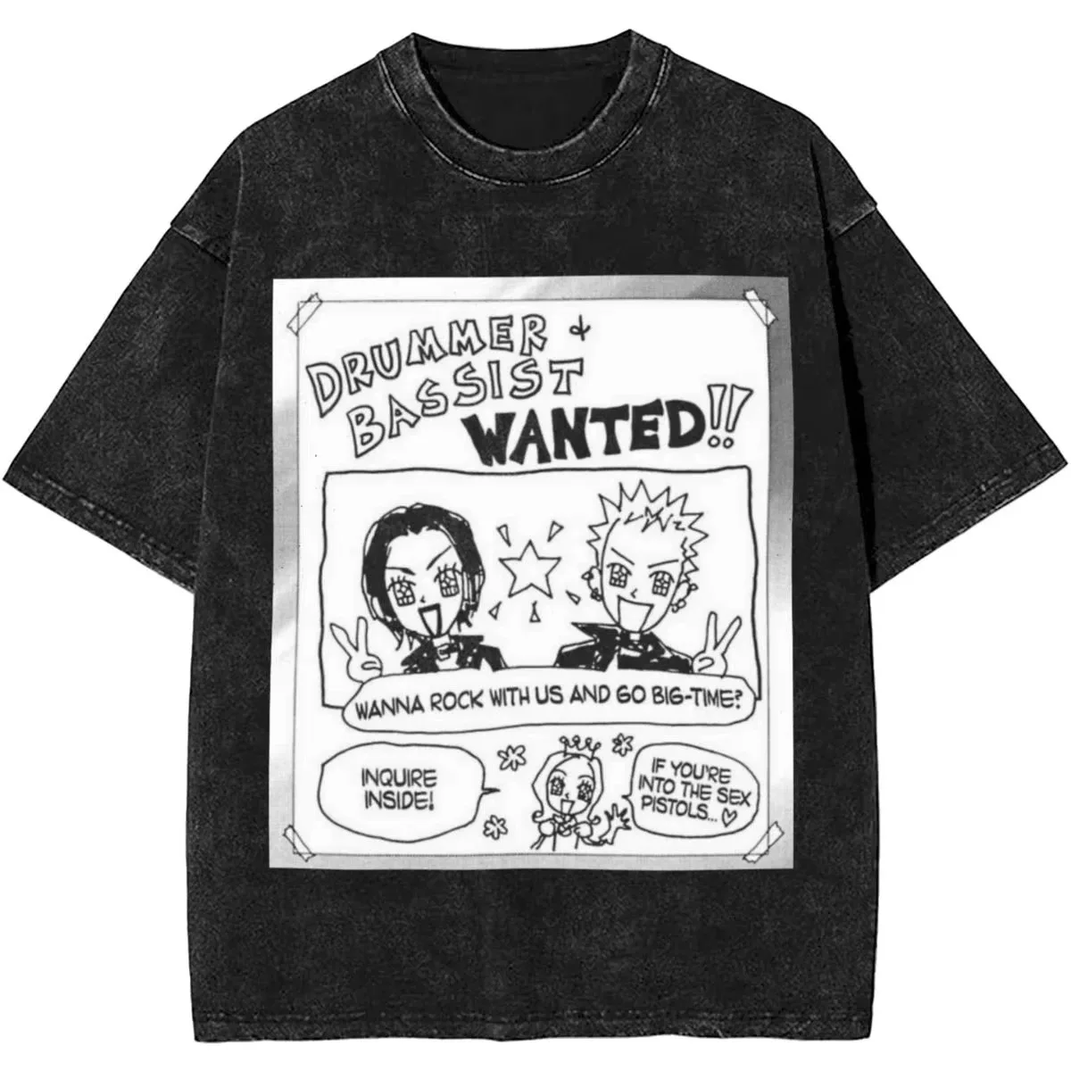 Männer Frauen Manga Black Stones Nana Vintage Washed T Shirts Trendy Tee Paar Sommer Ästhetische Säure Gewaschen hohe qualität weich