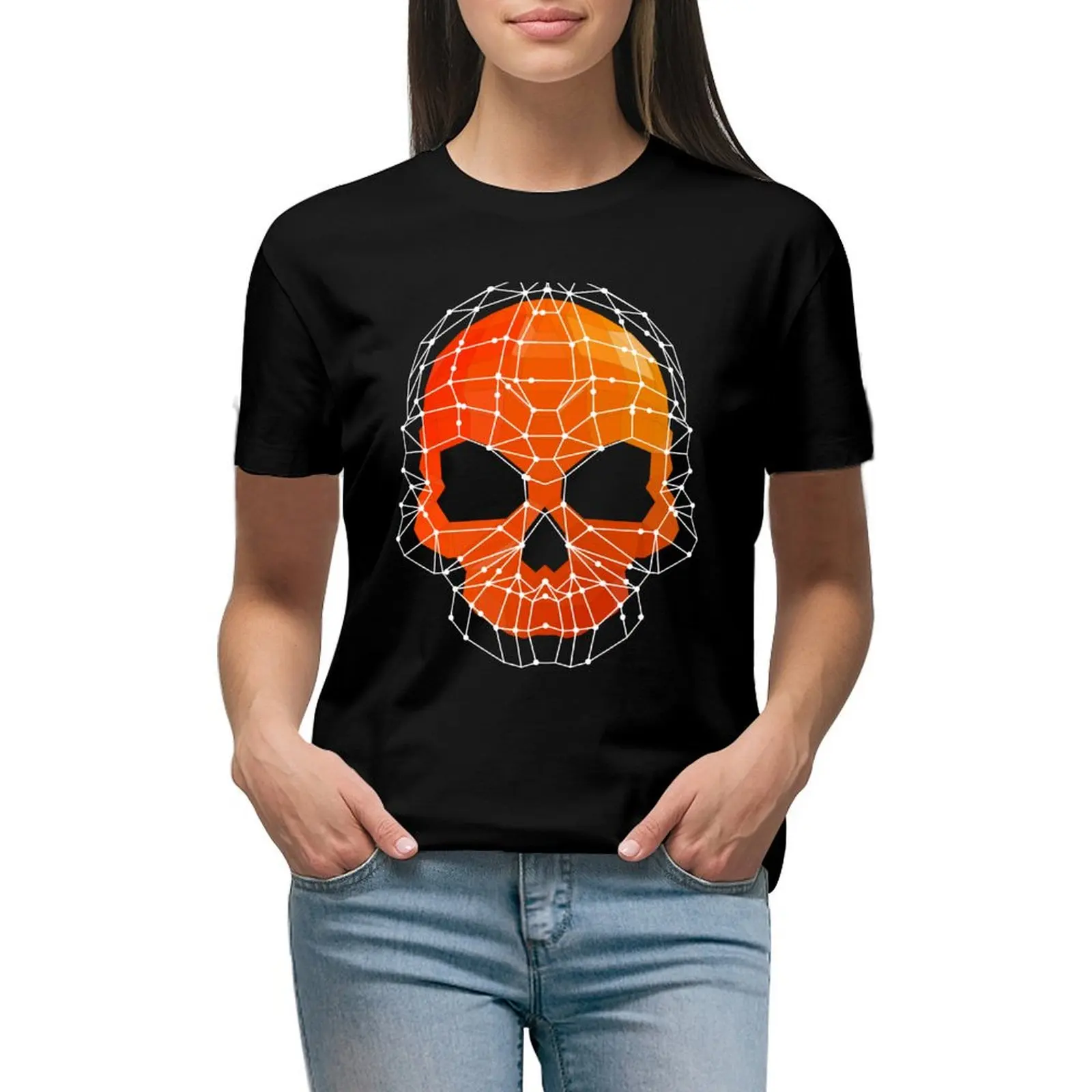 

Low Poly Tech Skull T-shirt kawaii clothes oversized graphics t shirts for Women graphic