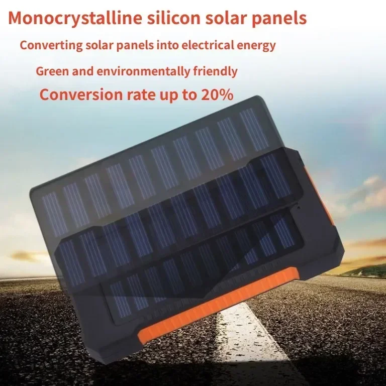 Banco de energía solar portátil para exteriores, cargador externo USB impermeable de 200Ah, adecuado para iPhone, teléfono inteligente, Banco de energía con brújula LED