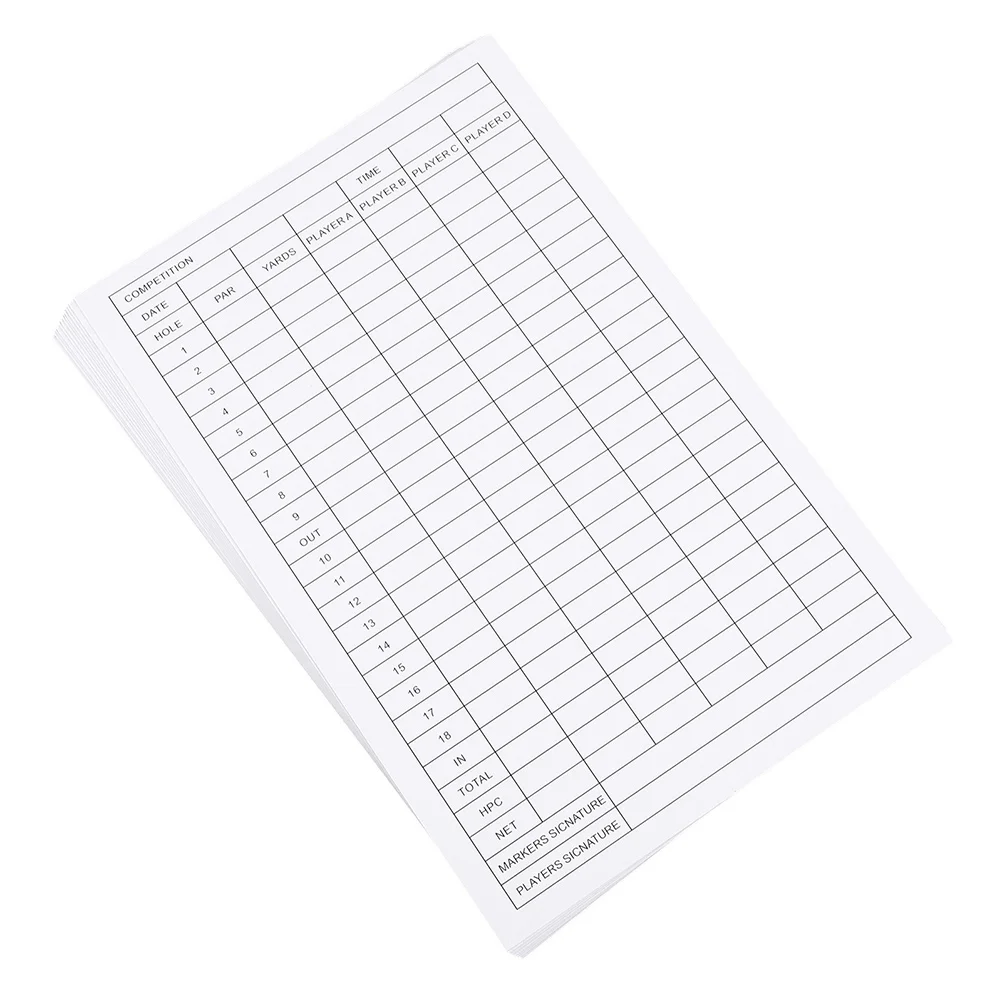 Papel revestido Golf Scorecard, ferramenta imprimível, Portable Golfs Scorecards, suprimentos esportivos, 20 pcs