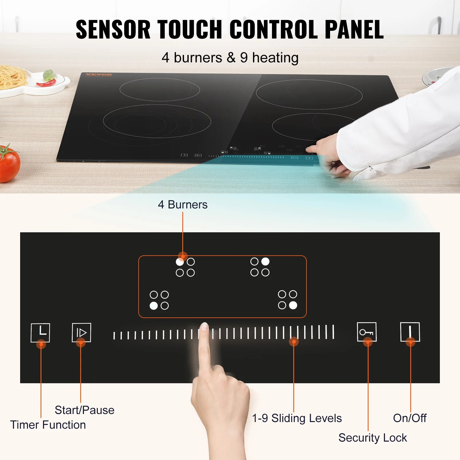 VEVOR – cuisinière à Induction intégrée à 2/4/5 brûleurs, table de cuisson électrique en verre céramique de 12/24/30 pouces pour la cuisine commerciale domestique