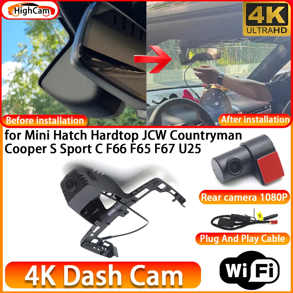 for Mini Hatch Hardtop JCW Countryman Cooper S Sport C F66 F65 F67 U25 OEM 4K DVR Dash Cam Front Rear Camera WiFi Video Recorder