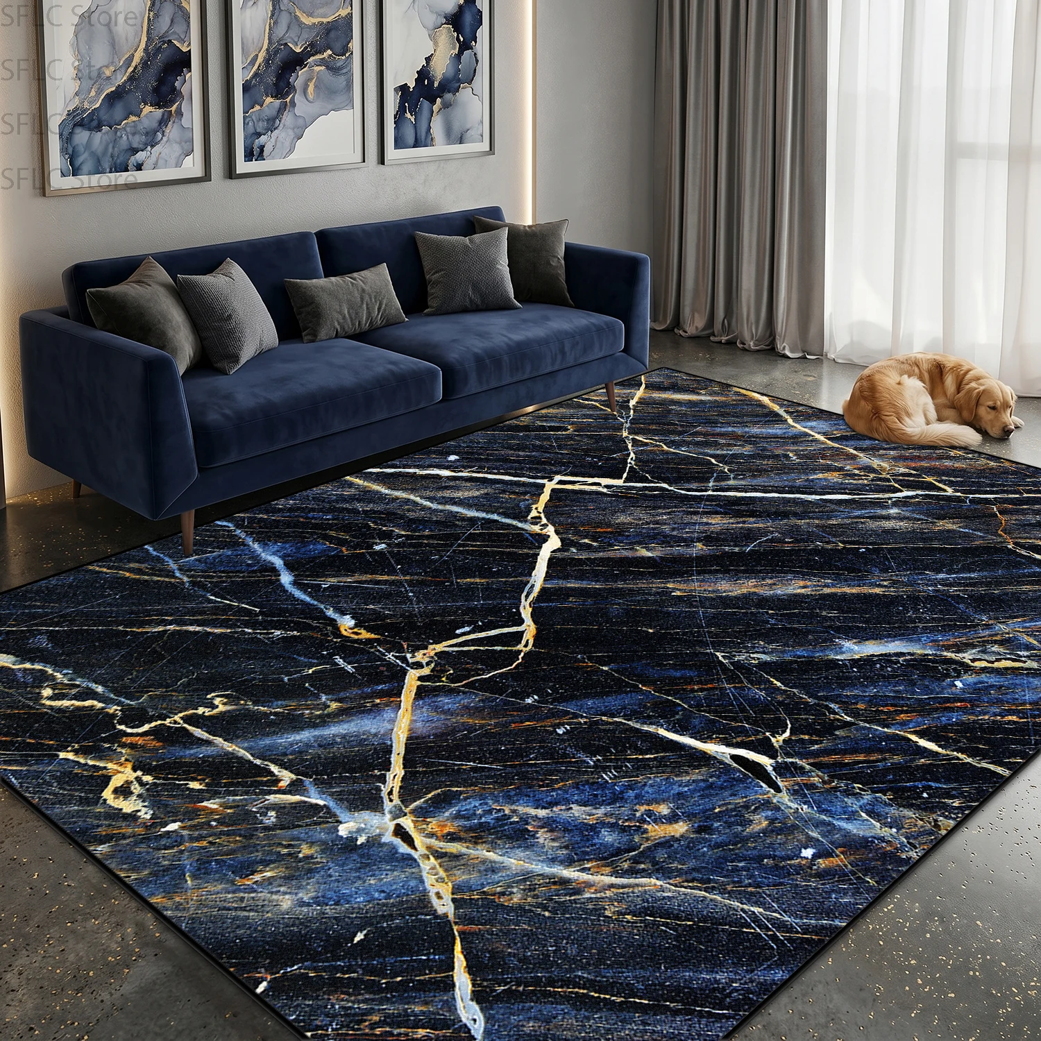 Marble Gold Streak Style Living Room Carpet Home Decoration Luxury Easy Clean Fluffy Rug Large Area Non-slip Coffee Tables Mats