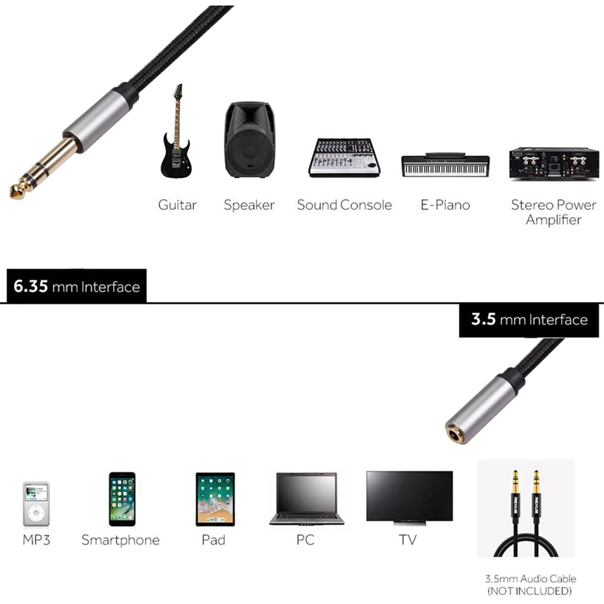 محول صوتي لمكبرات الصوت ، مقبس للغيتار ، البيانو ، المسرح المنزلي ، لوحة مفاتيح ، من ذكر إلى من ، أنثى ، من من من من من من