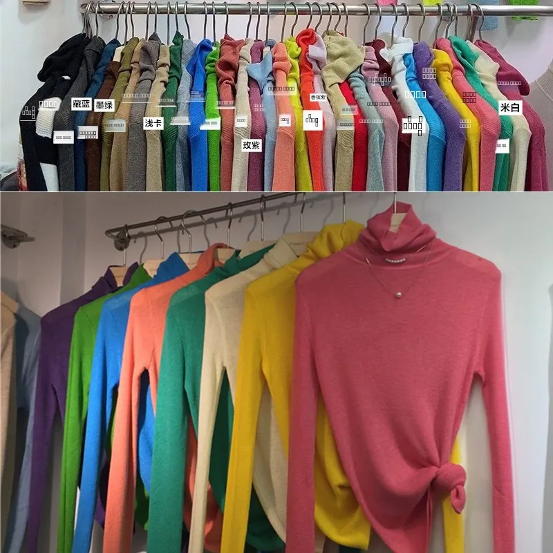 

Ultra-Thin Camere Sweater Women's High Collar Knitted Wool Base irt Street Sle Pure Color Slim Fit Inner Wear Top