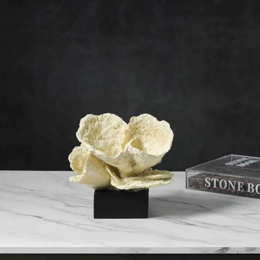 Nordic Artificial Coral Sculpture Decorative Stone Texture Resin Coral Decoration Black Base Modern Home Desktop Decoration