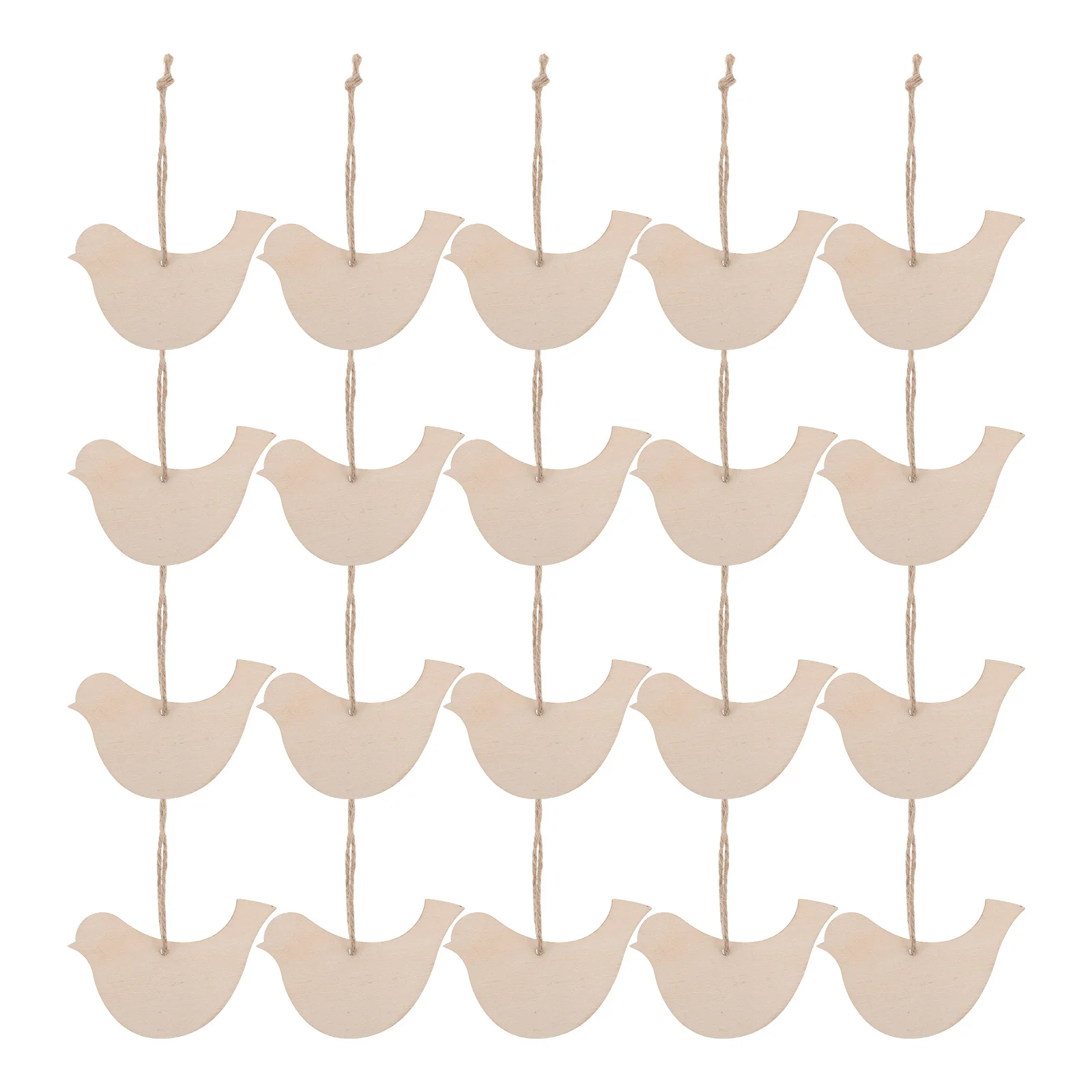 

20Pcs Wooden Bird Cutouts Unfinished Wood Pieces DIY Crafts Blank Ornaments Paintable Shapes Jute Rope Xmas Bird Ornaments