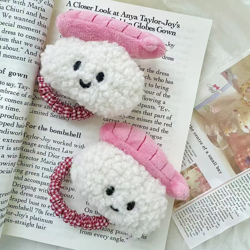 1PC Cartoon Doll Hair Loop Plush Sushi Toy Rice And Vegetable Roll Hairband For Women Girls DIY Decoration Hair Accessories image 4