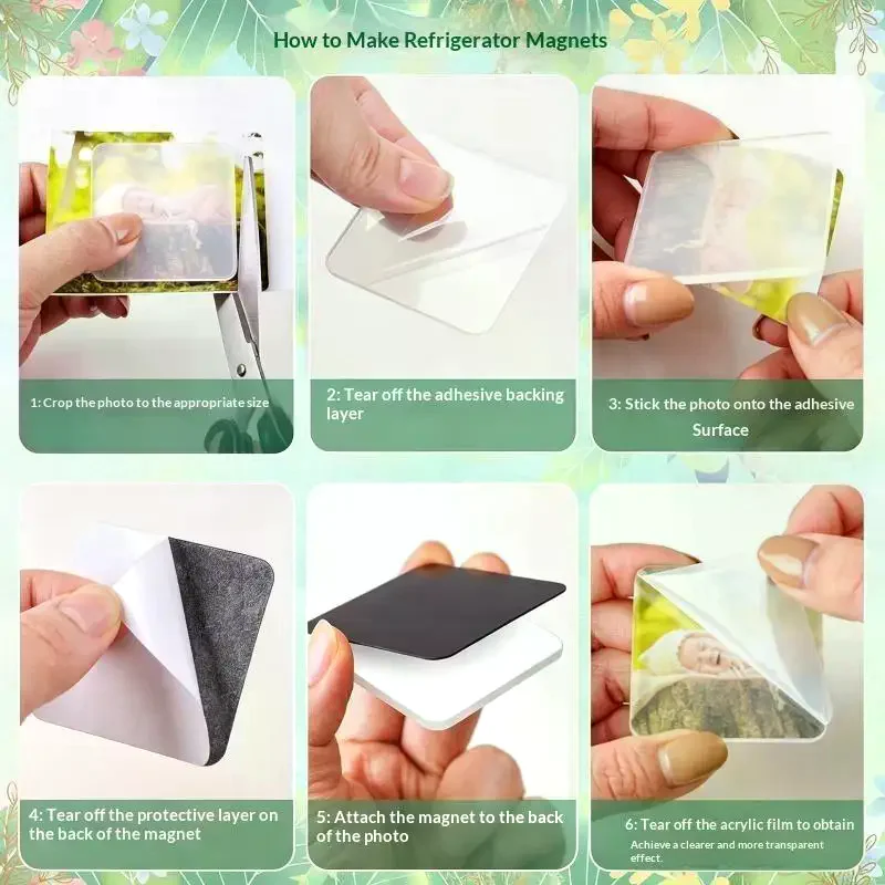 5Sets DIY Transparent Acrylic Magnet Set Square Round Fridge Magnets For Photos Home Decor Kids Crafts