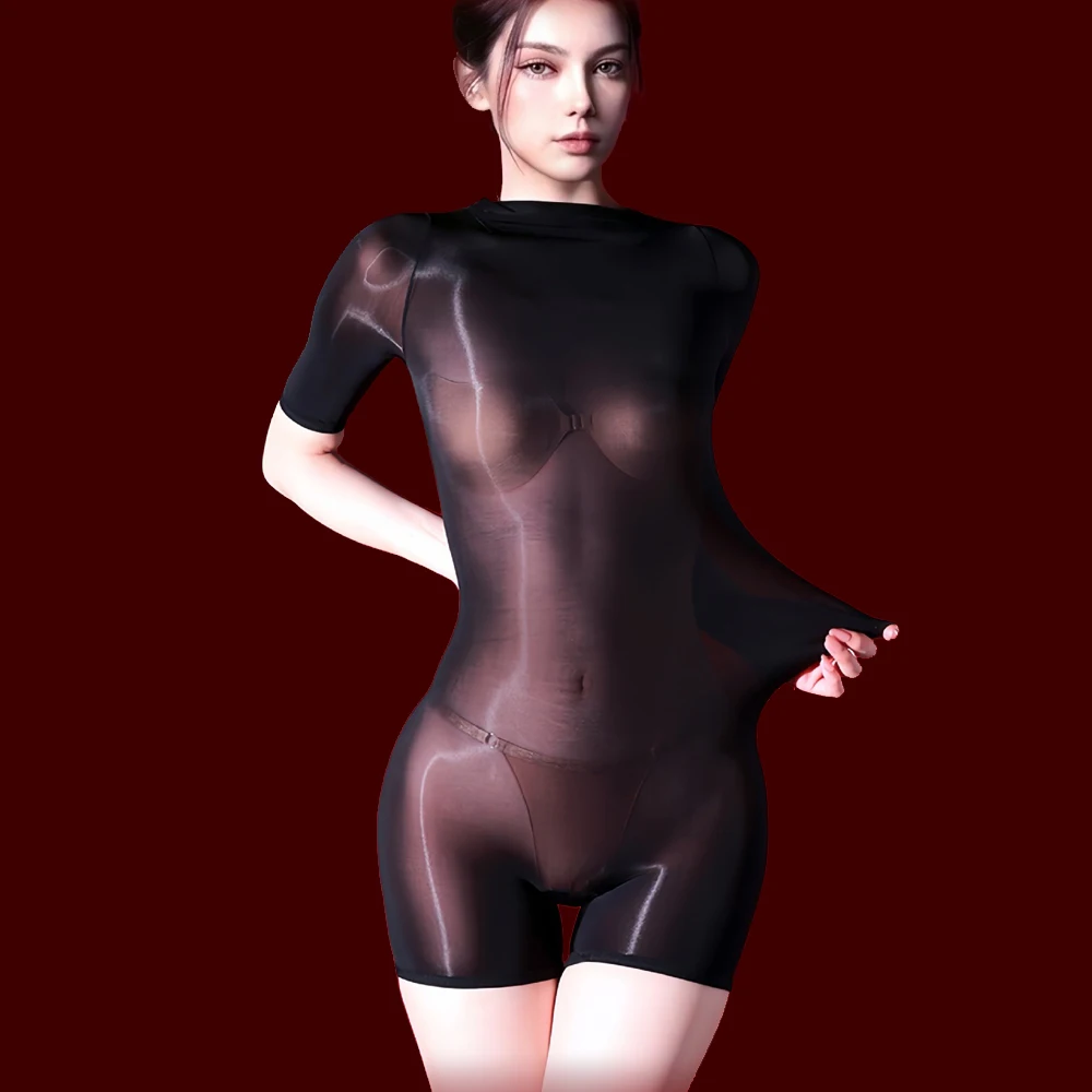 WOmen 5D Thin 912 PIN Oil Shiny Smooth Bodysuit Sheer See Through Elastic Tights Yoga Shaping Unisex Playsuit Maid Leotard
