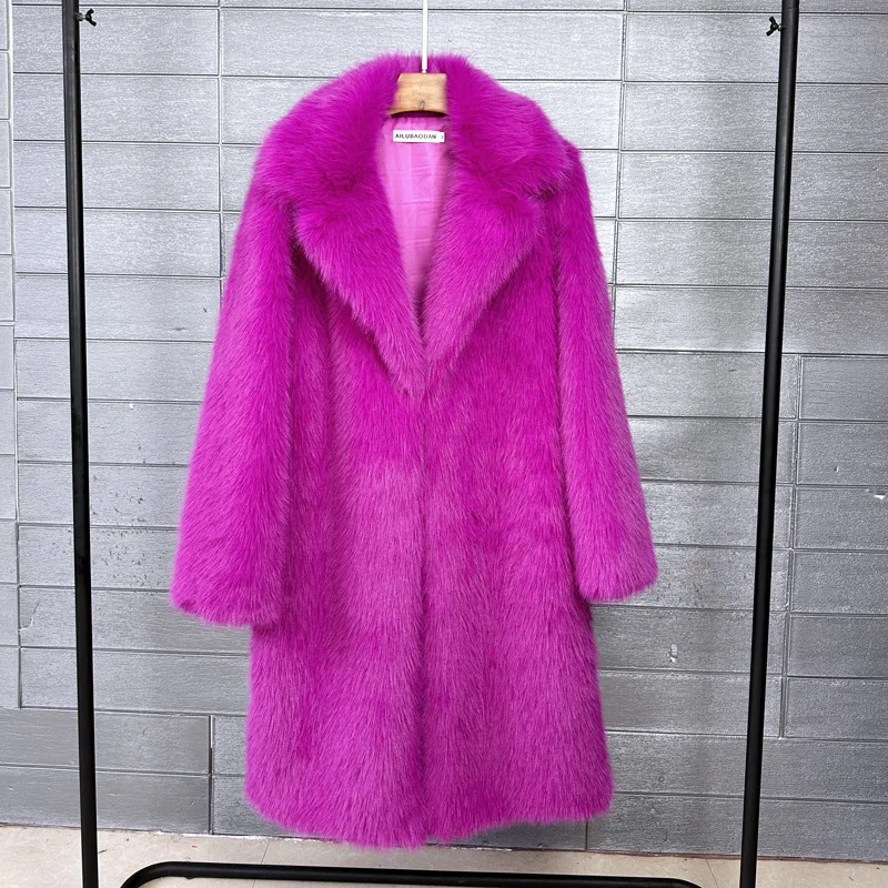 Female Shaggy Outerwear Fashion Solid Color Faux Fur Coat Lapel Long Jacket Women\'s Winter Coats Factory Direct Sales