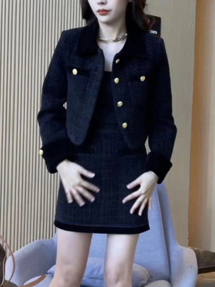 

Ele High Waist Long Sve Women's Two-Piece Set Autumn New Design Faionable Ensemble Collar Button Closure