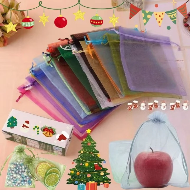 Bolsa con cordón de regalo Multicolor, bolsas de Organza de 15x20, 20x30cm, almacenamiento de regalos, bolsas de Navidad, dulces, bodas y cumpleaños, 50/100 Uds.