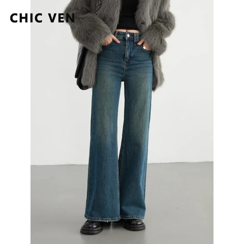 

Женские джинсы CHIC VEN синие, с высокой талией, повседневные, из денима, микроэластичные, брюки-клеш для женщин, осень-зима 2026