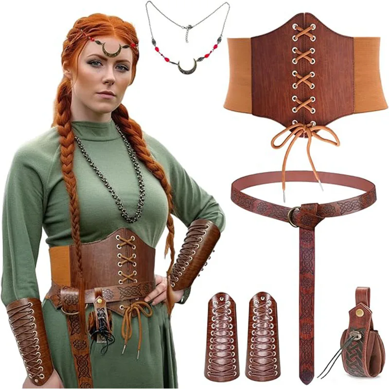 المرأة القرون الوسطى تأثيري Steampunk حقيبة جلدية الخصر حلقة حزام الحقيبة فايكنغ فارس تأثيري حلي حفلة الهالوين كوس
