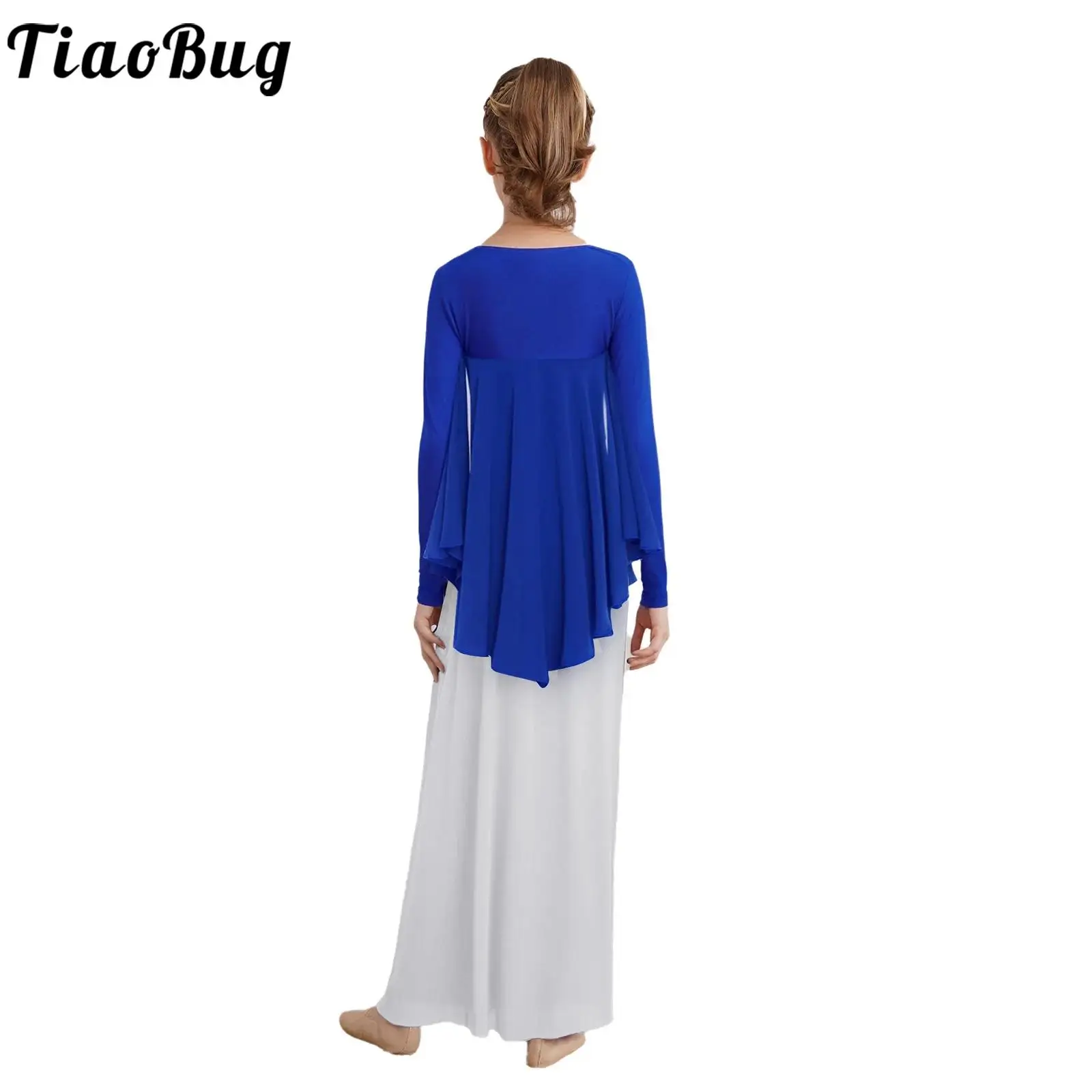 

Kid Girls Praise Worship Dance Top Shirt Coat Open Front Irregular Hem Drapey Angel Wing Shrug for Stage Performance Competition