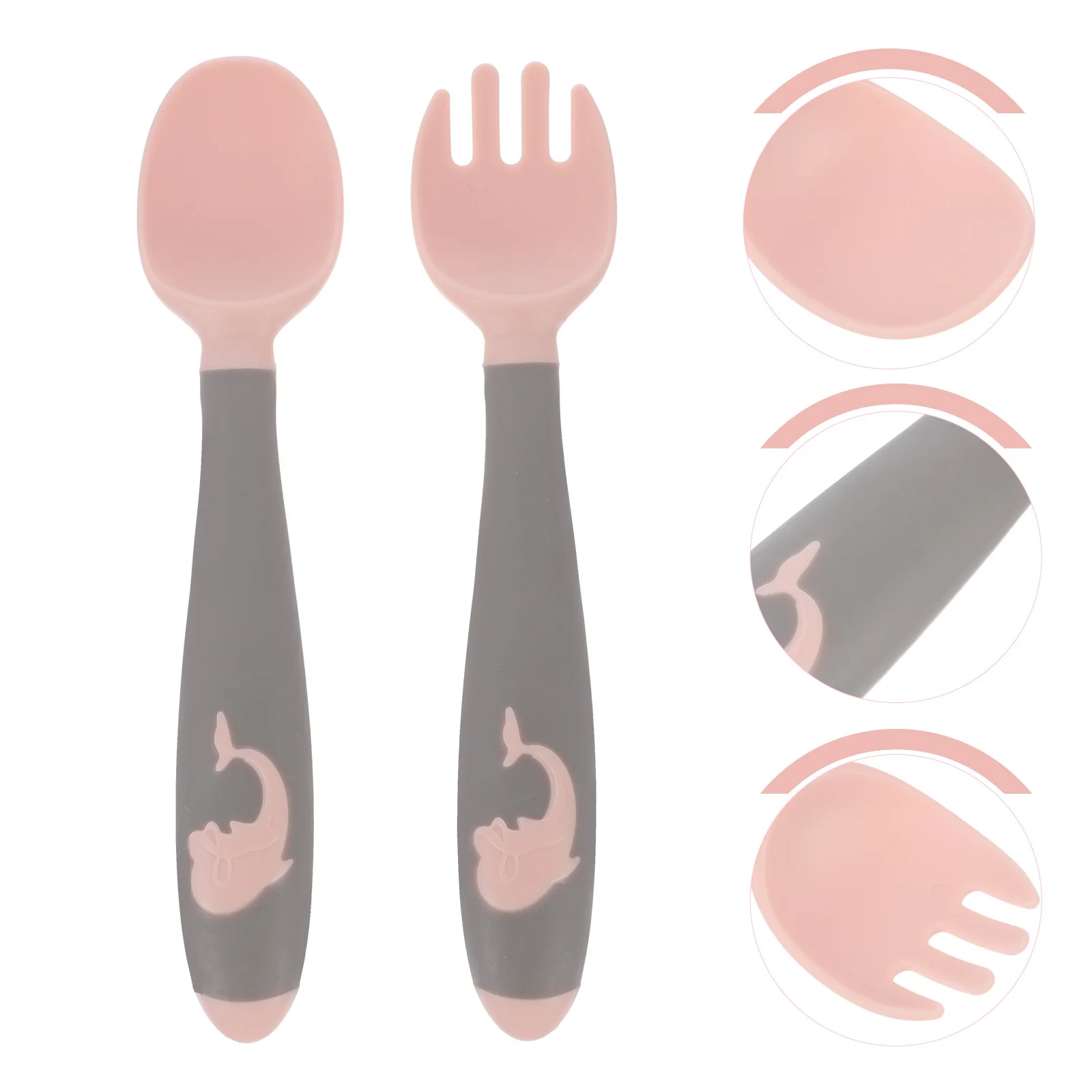 

1 комплект, набор детских ложек и вилок, пищевые гибкие столовые приборы для кормления, тренировочная посуда, нескользящая ручка, высокая температура