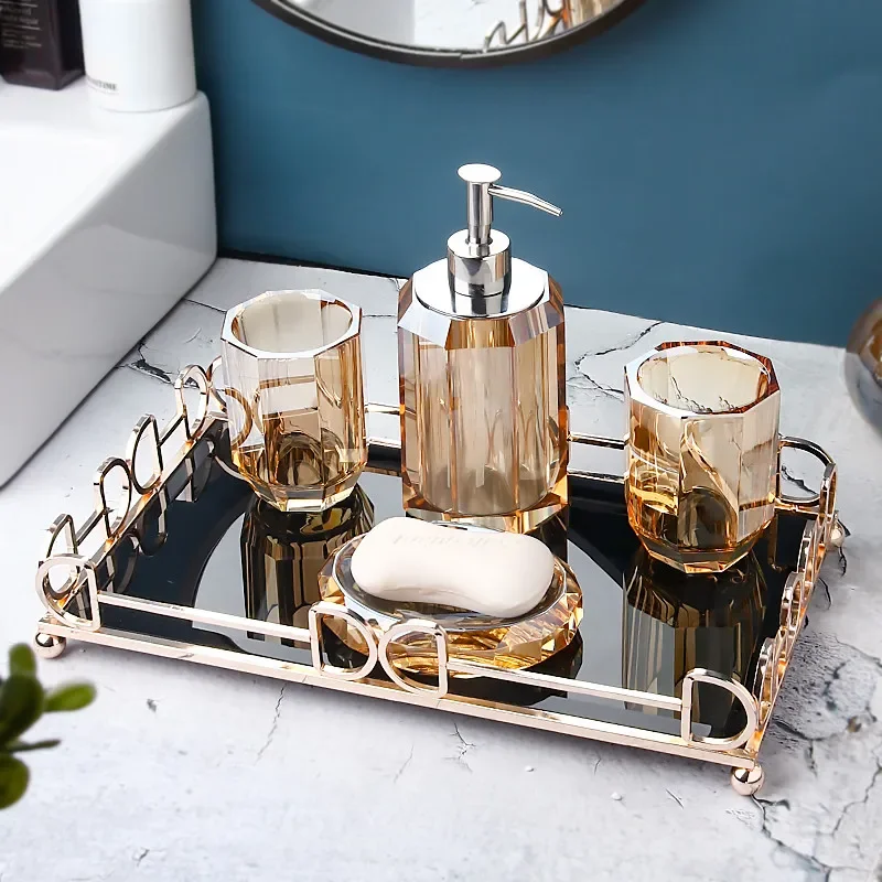 Crystal Glass Bathroom Sanitary Liquid Soap Dispenser Latex Bottle Toothbrush Holder Gargle Cup Tray Cotton Swab Rack New Luxury