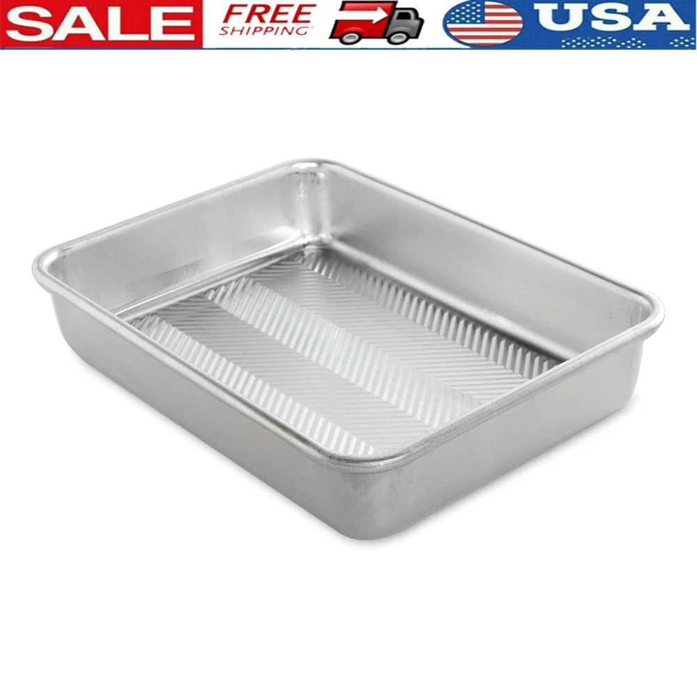 

Natural Aluminum Non-Stick 9x13 Baking Pan Prism Grid Durable Embossed Bakeware Kitchen Essential Easy Release Heat Distribution