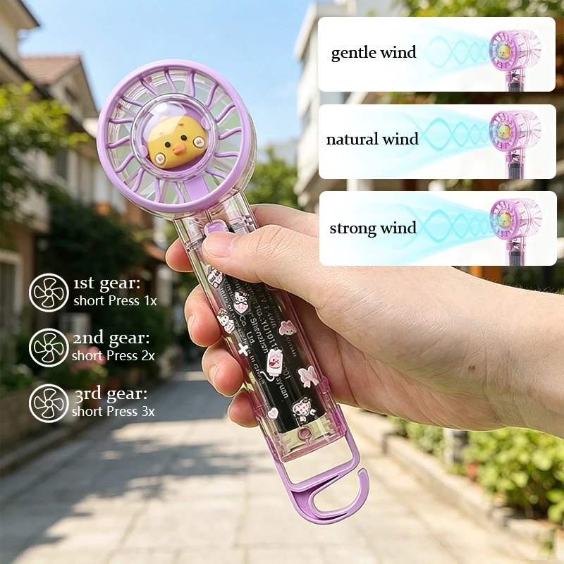 Cartoon Chick Transparent Handheld Mini Fan With Stand Eyelash Fan Lash Glue Dryer Cooling Fan Eyelash Extension Decor Stickers