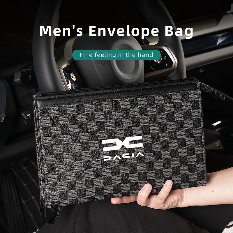 Fashion Plaid Clutch Car Logo Money Phone Storage Bag For Dacia Duster Logan Sandero Lodgy Dokker Sandero Stepway 2023 2024