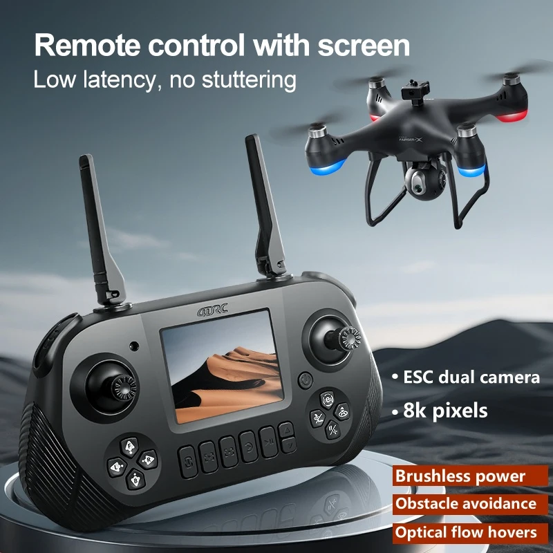 Obstacle Avoidance Screen RC Drone 8K ESC Remote Control Quadcopter 2.4G Optical Flow Hover Brushless Screen Dron Toy Gifts