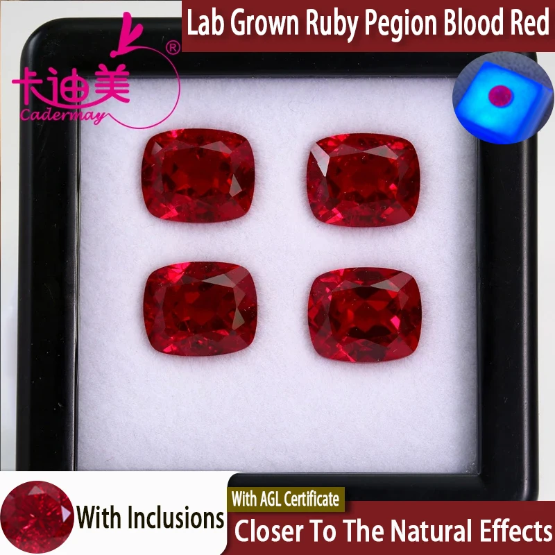 

CADERMAY Long Cushion Cut Pegion Blood Red Lab Grown Ruby Loose Stone With Inclusion With AGL Certificate For Jewelry Making