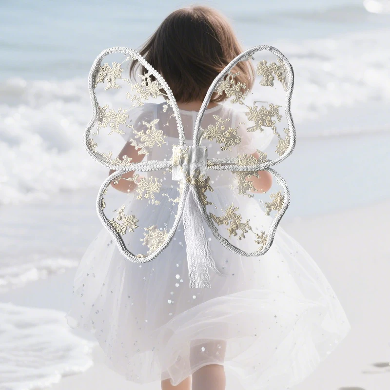 Kids Princess Fairy Tale Props Butterfly Wing Girls Dress Up Lace Butterfly Angel Lace Wing For Children Photoshoots Performance 2