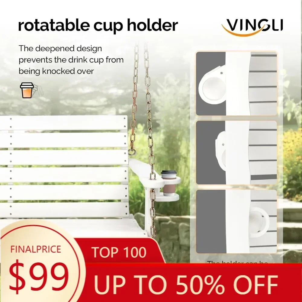 

Прочные качели HDPE емкостью 1600 фунтов для улицы, 4-футовая скамейка для патио с поворотным подстаканником и регулируемыми подвесными цепями