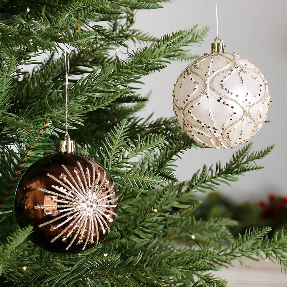 6 قطعة 8 سنتيمتر عيد الميلاد الحلي مجموعة وسائل التواصل الاجتماعي نمط رسمت باليد شجرة عطلة كرات عيد الميلاد جو حفلة زينة