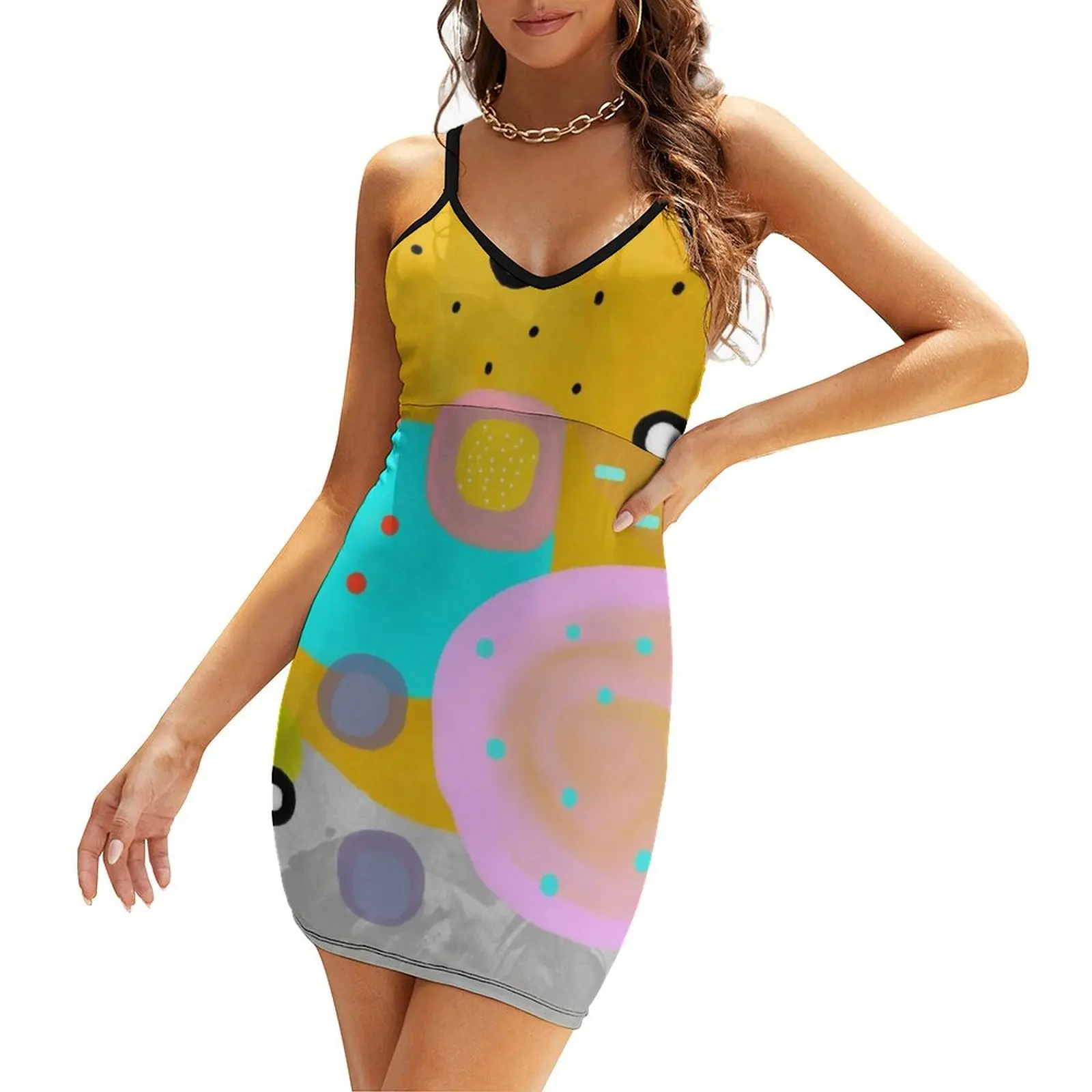 

Yellow Abstract Art Sling Dress elegant dresses for women Women's long dress