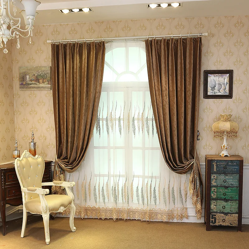 European Luxury Curtains for Living Dining Room Bedroom Court Velvet Blackout Curtains Villa Coffee Curtains Windows Decoration