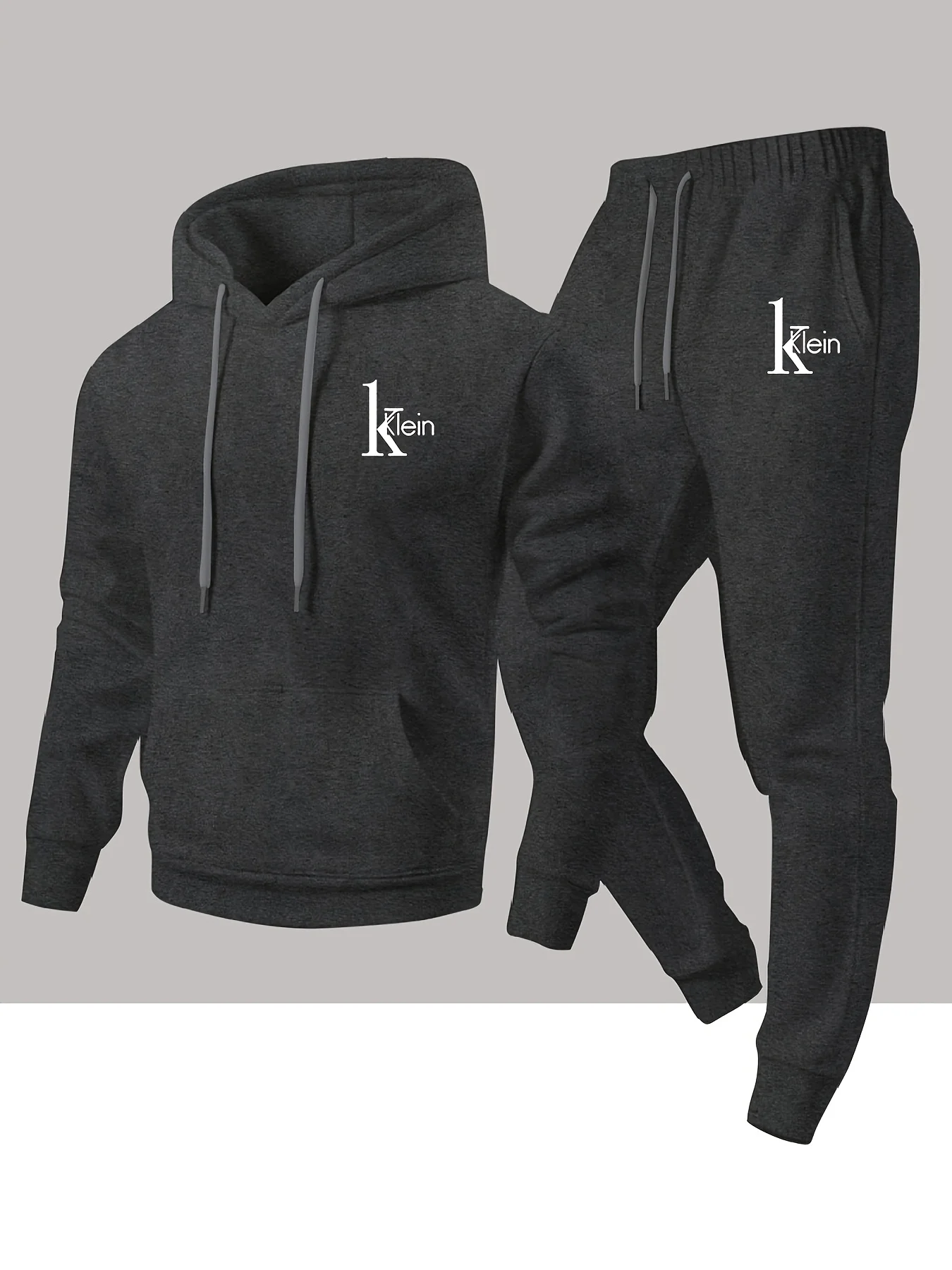 طقم رجالي مكون من قطعتين سويت شيرت كاجوال بأكمام طويلة وسروال رياضي مناسب لزي الشتاء والخريف الرياضي