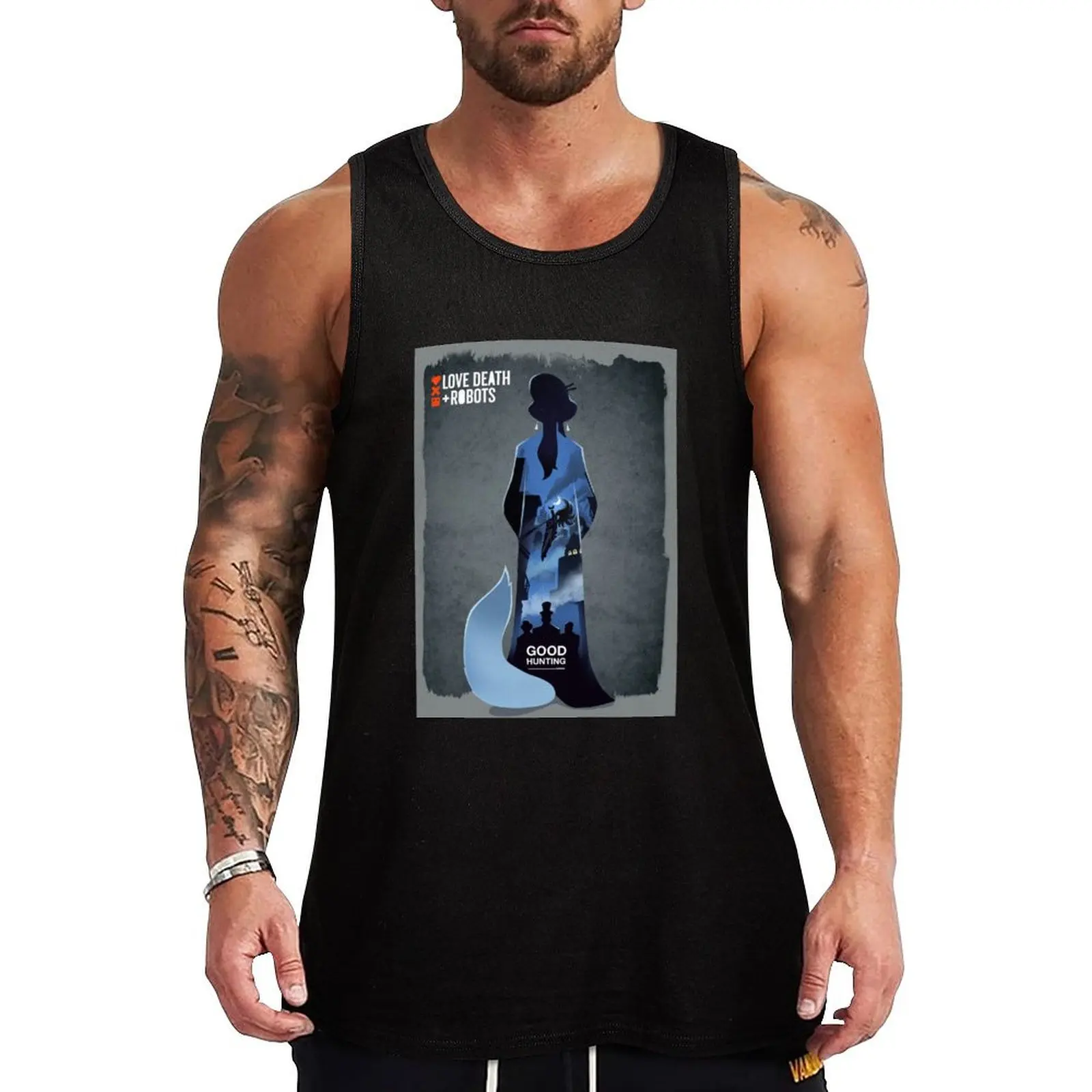 

Love death & robots - good hunting poster Tank Top mens designer clothes Men's summer vest sleeveless gym shirts male