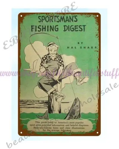 drawing room wall 1956 Sportsman's Fishing Digest cover art metal tin sign