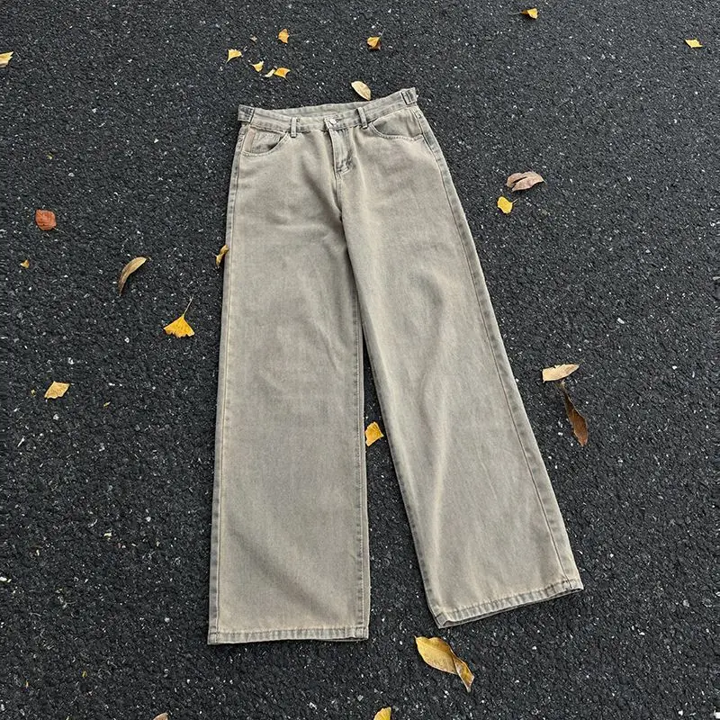 

Мужские джинсы прямого кроя в стиле ретро, винтажные, с эффектом потертости, широкие, длинные, осенние, свободного кроя, универсальные повседневные брюки