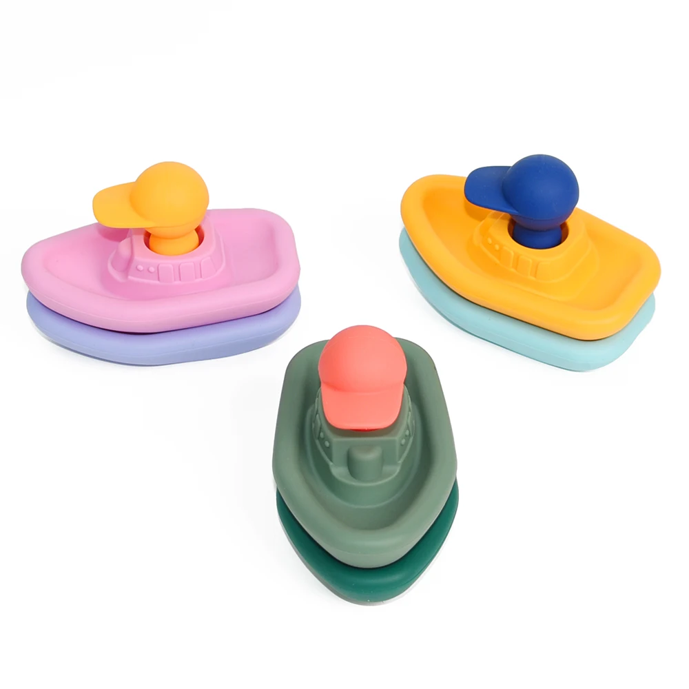 New Design Free BPA Eco Friendly Educational Silicone Boat Baby Bathing Toys for Children