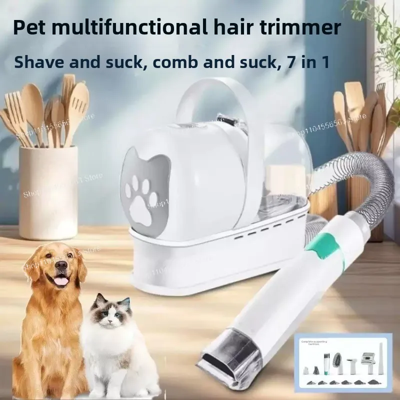 7-in-1 Pet Grooming Vacuum & Clipper Kit, Hair Suction Trimmer for Cats Dogs, Multifunctional Electric Shears